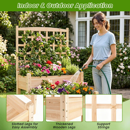 Dreamade 2-Tier Raised Garden Bed with Trellis for Climbing Plants