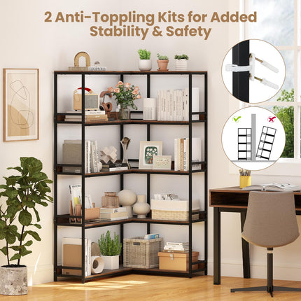 Dreamade 5 Tier Corner Bookshelf with Metal Frame for Living Room