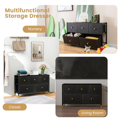 Dreamade Dresser for Bedroom with 5 Storage Drawers - Fabric Dresser Tower with Metal Frame, Fabric Bins