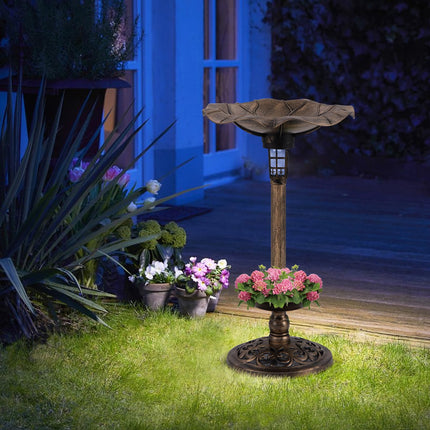 Dreamade Bird Bath for Outside, 30 inch Solar Lighted Bird Bath and Feeder with Flower Planter
