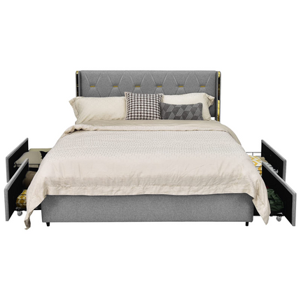 Dreamade Queen/Full Size Upholstered Bed Frame with 4 Drawers