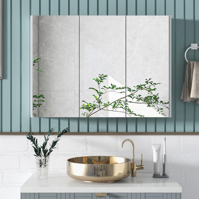 Dreamade Bathroom Medicine Cabinet with Mirror - Extra Large Wall Mounted Cabinet with 3 Frameless Mirrored Doors