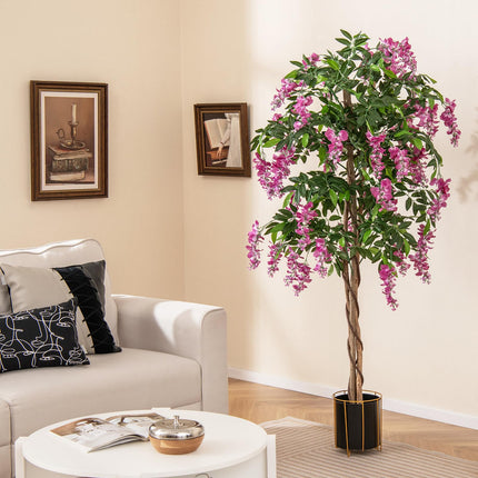 Dreamade 5.5FT Faux Wisteria Tree in Nursery Pot with Blooming Flowers
