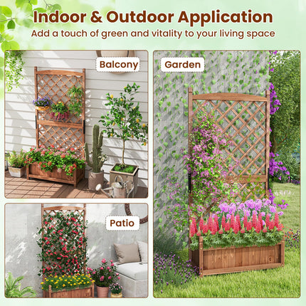 Dreamade 60” Wooden Planter Container with Drainage Holes Trellis
