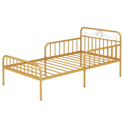 Dreamade Metal Twin Bed Frames for Kids, Heavy Duty Metal Platform Bed Frame with Headboard & Safety Guardrails