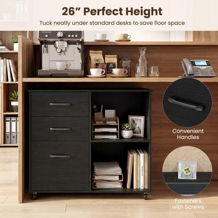 Dreamade 3-Drawer Mobile File Cabinet with Open Storage Shelves