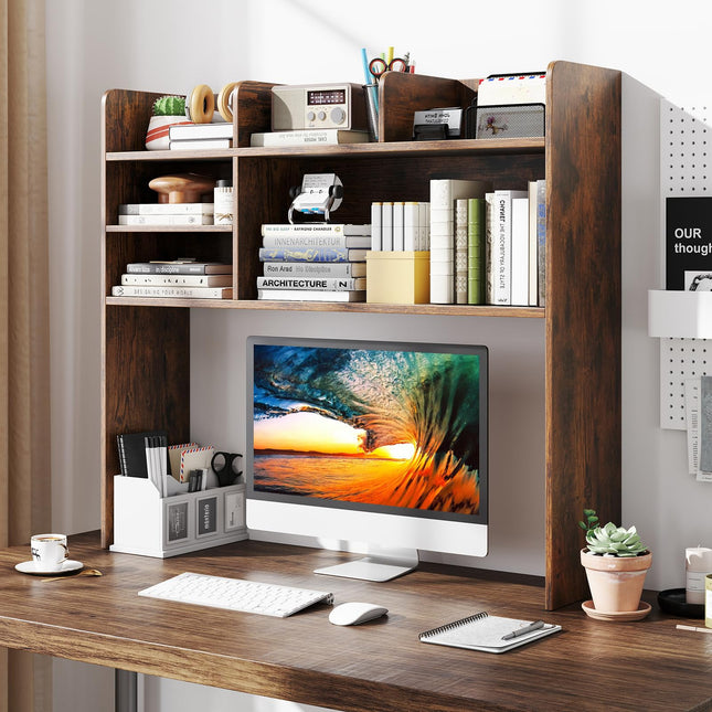 Dreamade Desktop Bookshelf, 37" Desk Hutch Dorm for Computer Up to 32 Inch