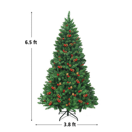 Dreamade 6.5FT Pre-Lit Christmas Tree with 1100 Branch Tips Pine Cones and Red Berries