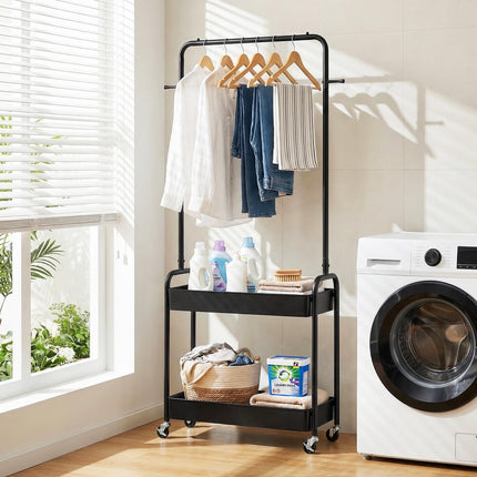 Dreamade Heavy-Duty Rolling Clothes Rack with 2 Storage Baskets & Side Hooks