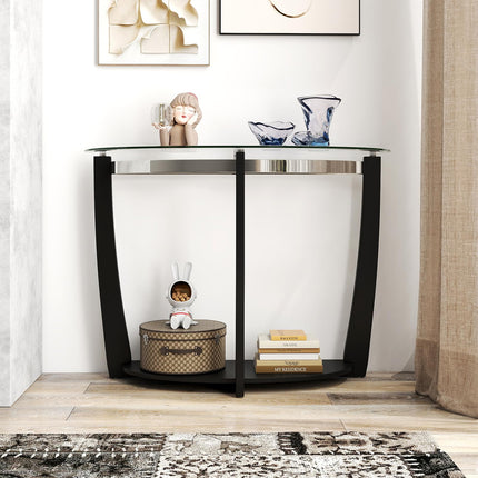 Dreamade 2-Tier Glass Console Table Half Moon Modern Entryway Table