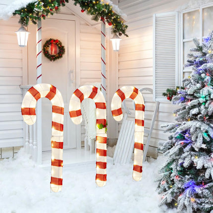 Dreamade Lighted Candy Canes, Set of 3 Christmas Tinsel Candy Cane Decoration with 75 Warm White LED Lights