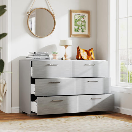Dreamade Storage Cabinet with 6 Drawers, Metal Legs & Handles, Anti-Toppling Devices, Grey