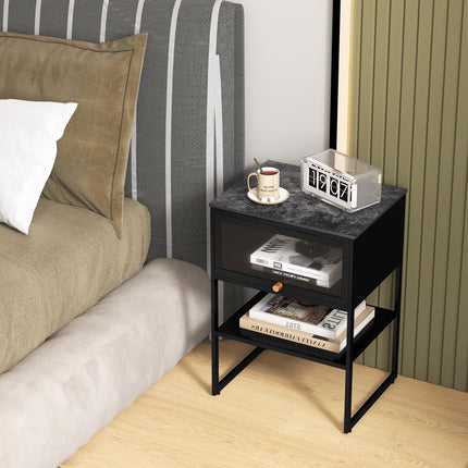 Dreamade Black Nightstand, Modern End Table with Flip up Door