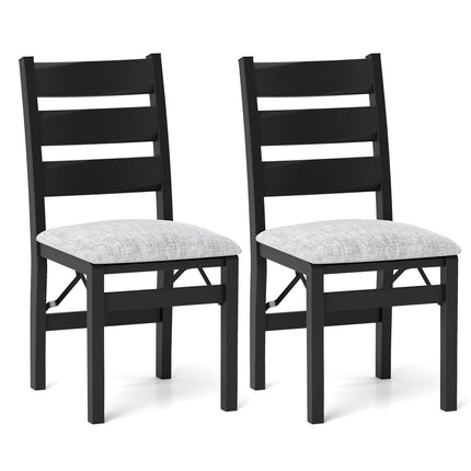 Dreamade Folding Dining Chairs Set of 2, Modern Upholstered Kitchen Chairs w/Slatted Backrest & Padded Seat