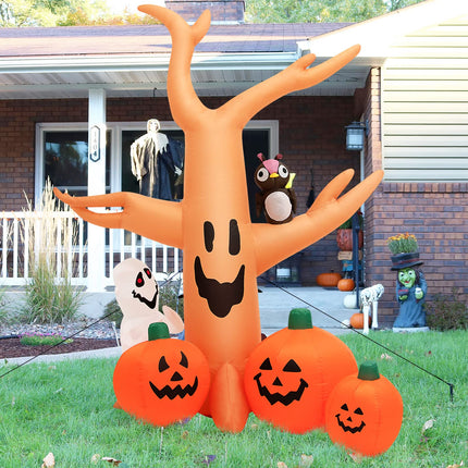 DREAMADE 8FT Halloween Inflatable Tree with Pumpkins Ghost and Owl Figure