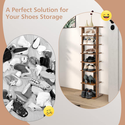 Dreamade 8-Tier Vertical Shoe Rack, Corner Shoe Storage Organizer for 7 Pairs, Freestanding Narrow Shoe Rack
