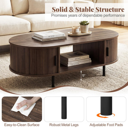 Dreamade 47.5" Mid Century Modern Center Table with Sliding Tambour Doors