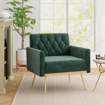Dreamade Modern Velvet Accent Chair Set of 1/2, Mid-Century Upholstered Single Sofa Chair w/Button Tufted Back