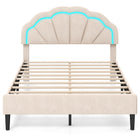 Dreamade Full Size LED Bed Frame, Velvet Upholstered Full Platform Bed with Adjustable Cloud Headboard