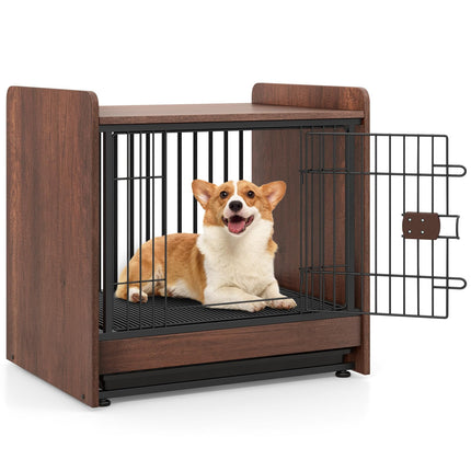 Dreamade Dog Crate End Table - Wooden Dog Kennel Furniture with Removable Pull-Out Tray