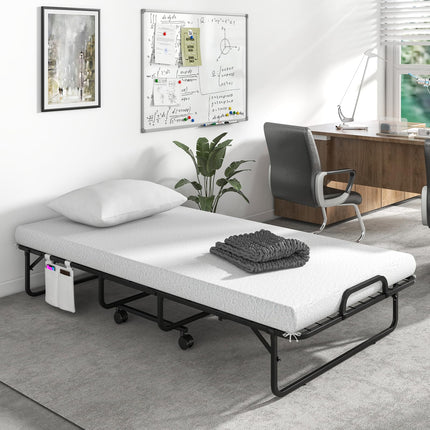 Dreamade Folding Bed with Mattress and Pillow, Twin Size Portable Guest Bed w/Metal Frame