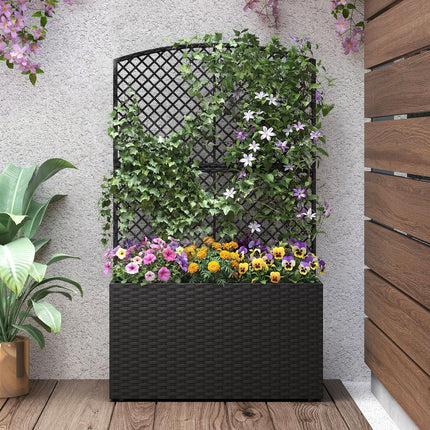 Dreamade 49 inch Tall PE Rattan Raised Garden Bed with Trellis