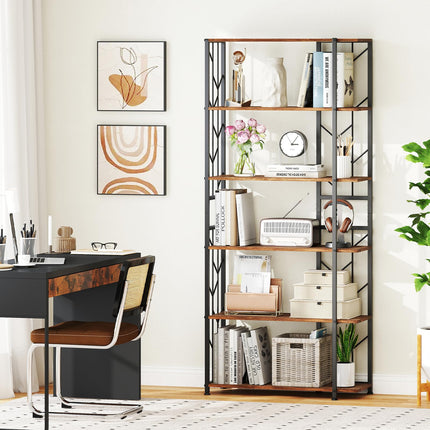 Dreamade 6-Tier Bookshelf Modern Geometric Bookcase with Heavy-Duty Metal Frame