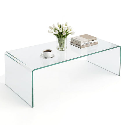 Dreamade 40 Inch Clear Center Coffee Table with Tempered Glass Top & Round Edges