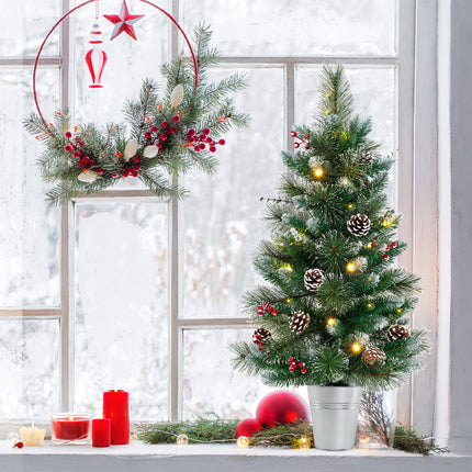 Dreamade 3ft Pre-Lit Mini Tabletop Christmas Tree with 20 Warm White LED Lights, 8 Modes, Timer, 81 PVC & Pine Needles