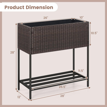 Dreamade Raised Garden Bed with Legs, Rattan Elevated Planter Box w/Storage Shelf