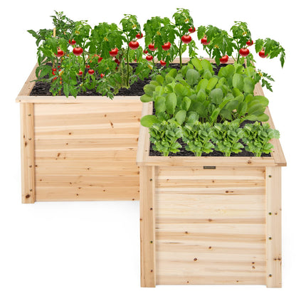 Dreamade Raised Garden Bed, 47.5" x 47.5" x 24.5" Wooden Planter Box, Outdoor L-Shaped Deep Garden Bed for Sapling Flower Herb Vegetable Fruit
