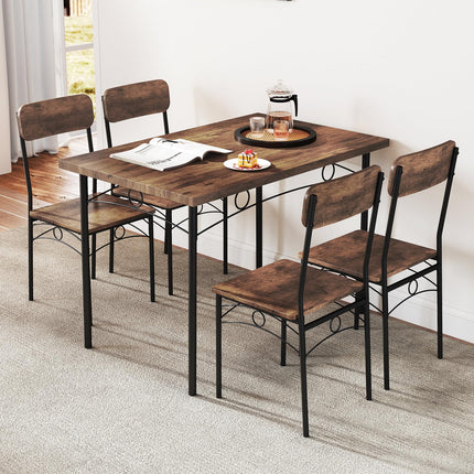 Dreamade Rectangle Kitchen Table and 4 Farmhouse Dining Chairs with Heavy-Duty Metal Frame