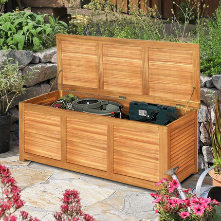 DREAMADE 47 Gallon Deck Box, Acacia Wood Outdoor Storage Bench, Natural