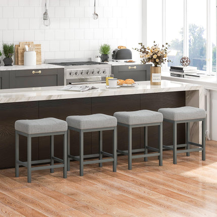 Dreamade Counter Height Bar Stools Set of 2/4, 24.5" Backless Linen Fabric Bar Saddle Stools w/Solid Rubber Wood Frame & Footrest