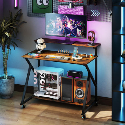 Dreamade Rolling Computer Desk with Charging Station