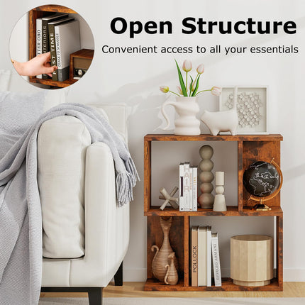 Dreamade 3-Tier S-Shaped Bookshelf, Modern Geometric Bookcase, Freestanding Display Shelf for Small Space