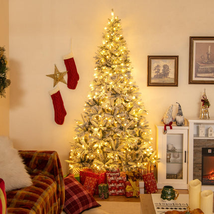 Dreamade 7 FT Half Snow Flocked Christmas Tree with 240 Warm White & Multicolored LED Lights
