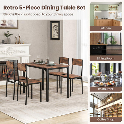 5 Piece Dining Table Set Industrial Style Kitchen Table and Chairs for 4-Rustic Brown