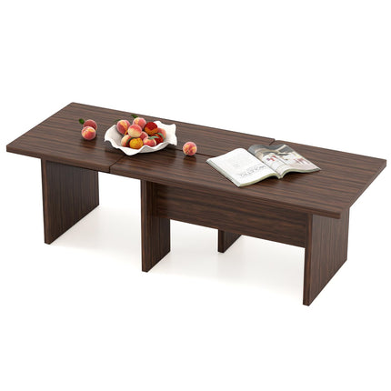 Dreamade L-Shaped Coffee Table Set of 2 Modular Nesting Center Table with Grain Finish