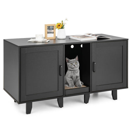 Dreamade Cat Litter Box Enclosure - Cat Washroom Hidden Furniture with 2 Storage Cabinets