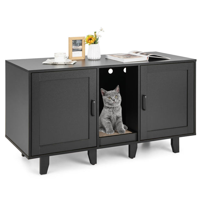 Dreamade Cat Litter Box Enclosure - Cat Washroom Hidden Furniture with 2 Storage Cabinets