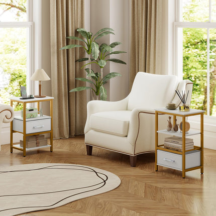 Dreamade Nightstand with Charging Station and Adjustable Fabric Drawer for Bedroom and Living Room
