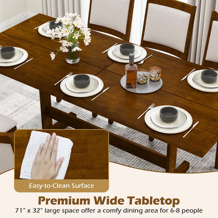 Dreamade 71" Dining Table with H-shaped Rubber Wood Leg and Wood Grain Tabletop