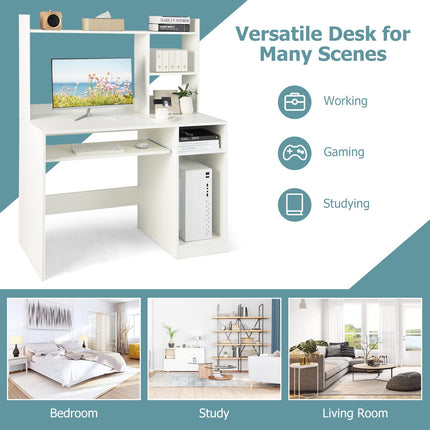 Dreamade White Computer Desk with Hutch and Bookshelf