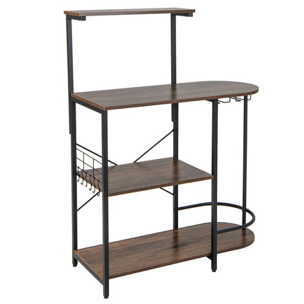 Dreamade Kitchen Bakers Rack, 4-Tier Microwave Stand with 6 Hooks & Stemware Racks (Rustic Brown)