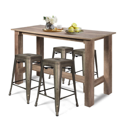 Dreamade 5 Pieces Dining Table Set, Rectangular Counter Height Table w/ 4 Metal Bar Stools