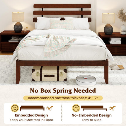 Dreamade Queen/Full/Twin Size Platform Bed with Retro Headboard Mid Century Modern Bed Frame with Wood Slat Support