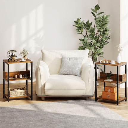Dreamade Side Table with Charging Station - Industrial 3-Tier Bedside Table w/Open Storage Shelves