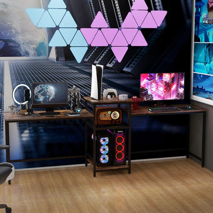 Dreamade 97" 2 Person Desk with Power Outlets, Extra Long Double Computer Desk w/Printer Stand