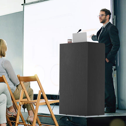 Dreamade Portable Podium Stand, Lectern Podium with 2 Storage Shelves, 4 Universal Wheels, Mobile Speaking Podium Hostess Stand Pulpits